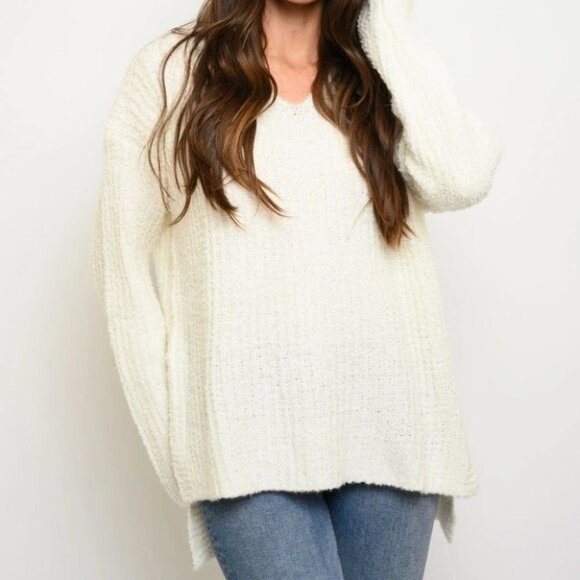 Cream So Soft Cozy V-neck Sweater top - Picture 1 of 3